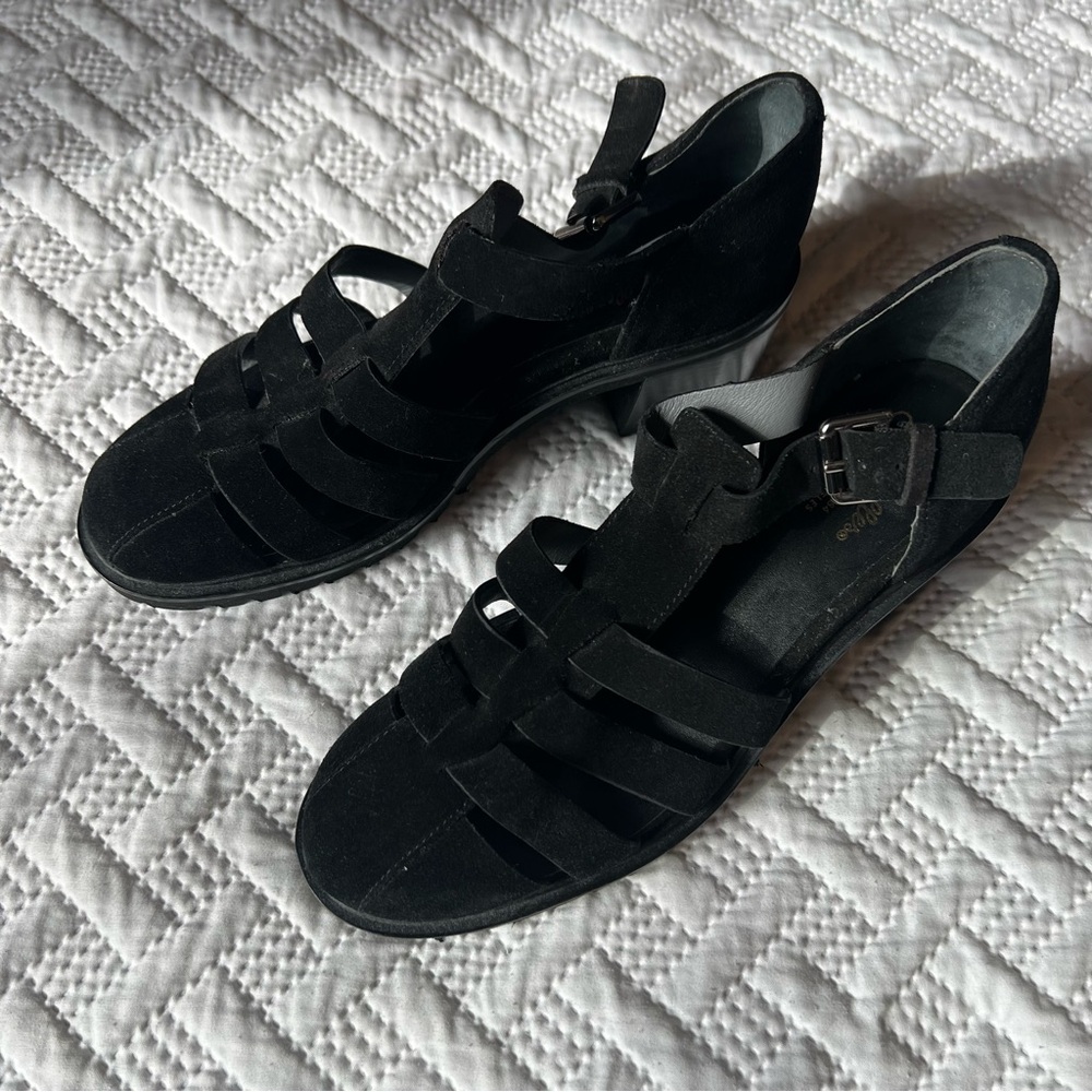 Seychelles Black Suede Strappy Block Heel Sandals